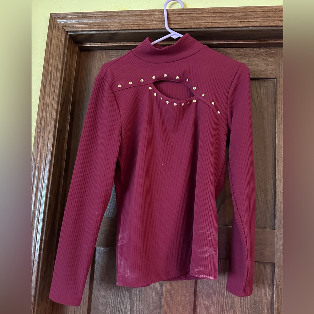 Red Long Sleeve Top with Gold Studs